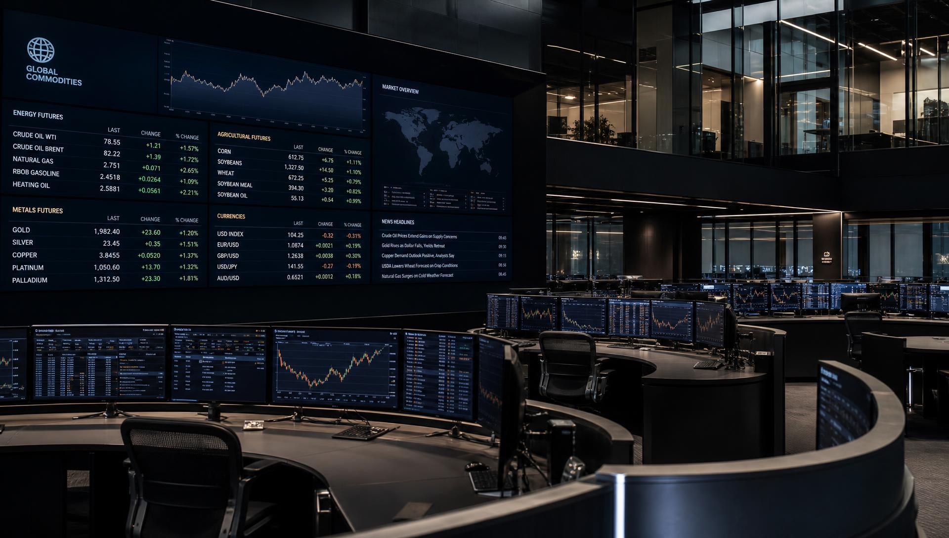 Traders collaborating on an institutional commodity trading floor